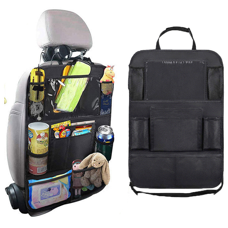 Food Snacks For Kids - 子供用車後部座席オーガナイザー、後部座席収納キックマットプロテクター、多ポケット旅行用収納バッグ（おもちゃ、スナック、飲み物用）