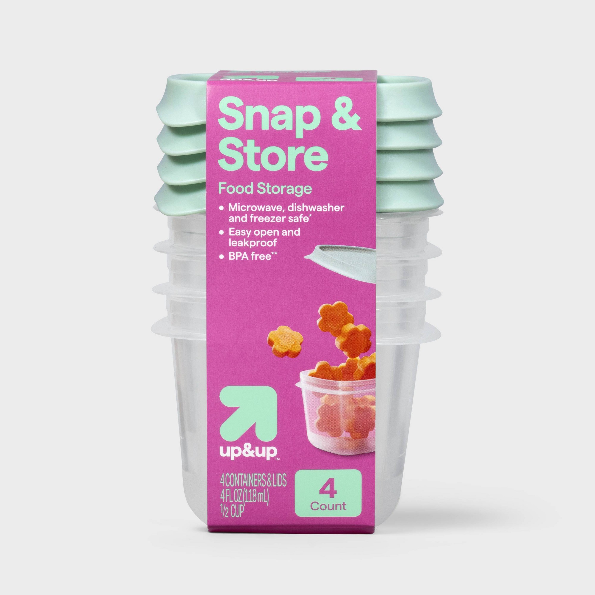 Food Prep Snacks - 4個入りミニスクエアハーフカップ食品保存容器、BPAフリーの積み重ね可能なプラスチック製スナックカップ、キッチンでの食事の準備に