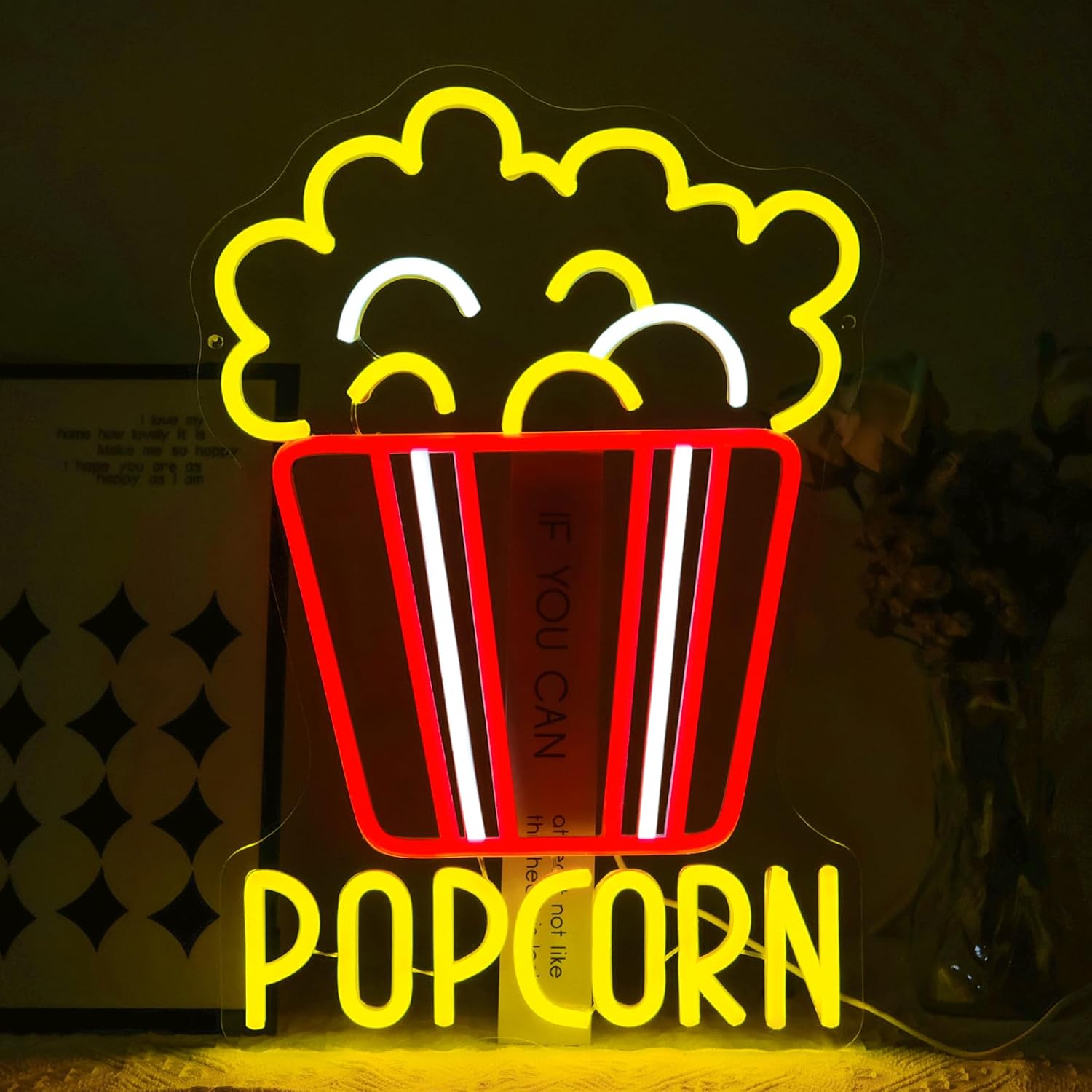 Snacks Food Video - ポップコーンネオンサイン調光可能な食品 LED ネオンライトホームシネマスナックショップキッチンビデオルームカフェホームバーパーティー男の洞窟の装飾