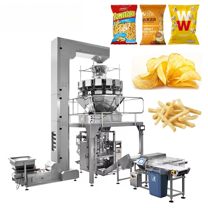 Food Packed Snacks - 14ヘッド計量機付き縦型包装機、ドライフルーツ・ナッツ・スナック食品充填シーリングラインカスタム