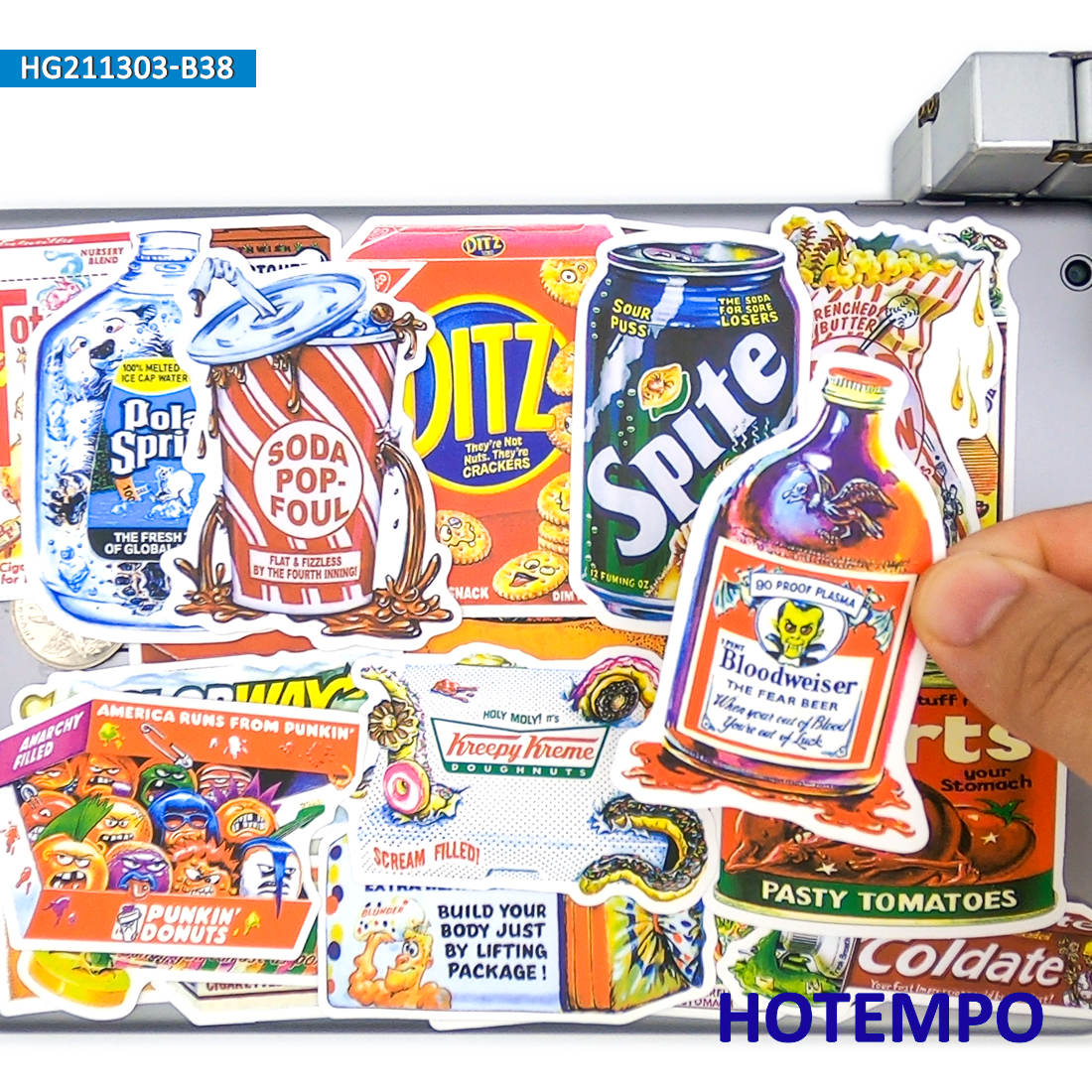 Food Packed Snacks - 38個入り、 スナックドリンク食品なりすましアウターパッキングステッカー、 レトログラフィティアートデカール、 電話、ラップトップ、スケートボード、オートバイ、車、自転車、ギター、 ステッカー玩具
