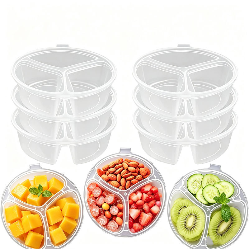 Food Prep Snacks - 5-20個入り 3コンパートメントスナックボックス 蓋付き 漏れ防止シール付き ピクニックスナック容器 ディップソースを収納できる