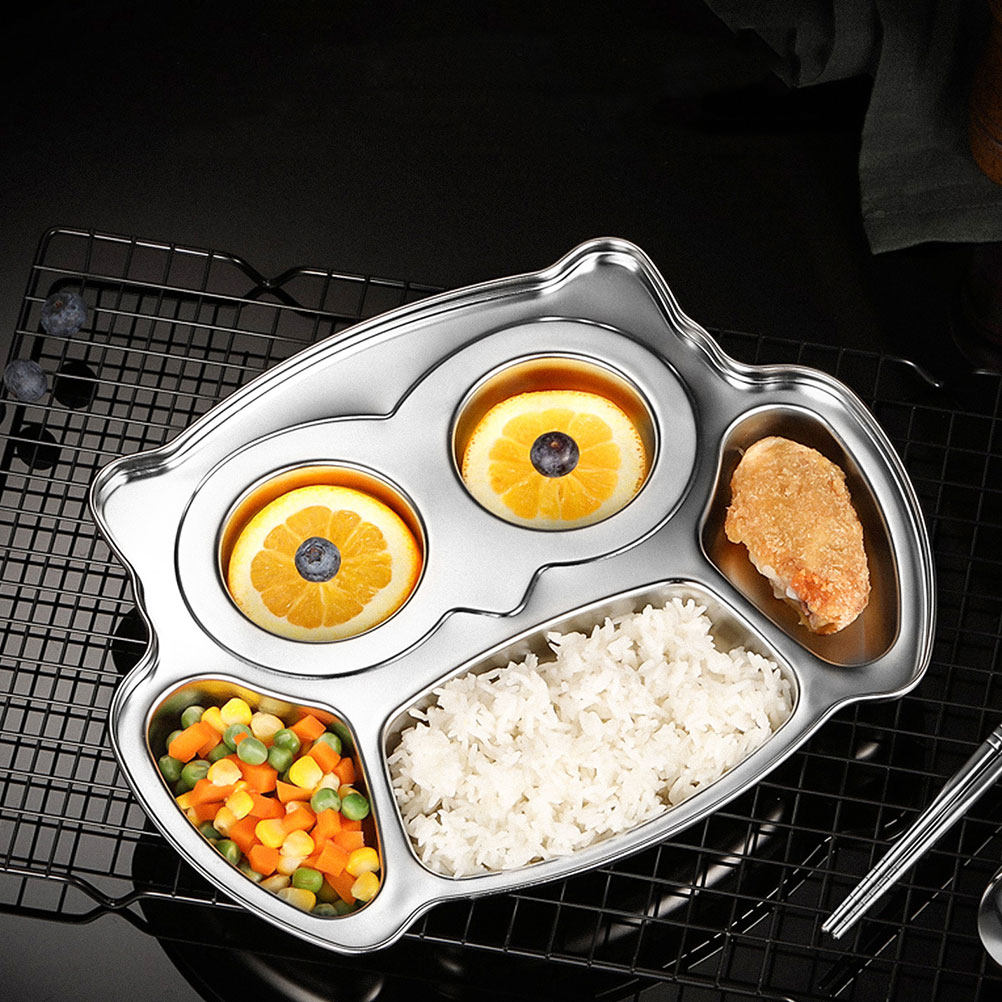 Food Snacks For Kids - 2個セット フクロウ型 ステンレス製 仕切り付き食器 幼児用 子供用