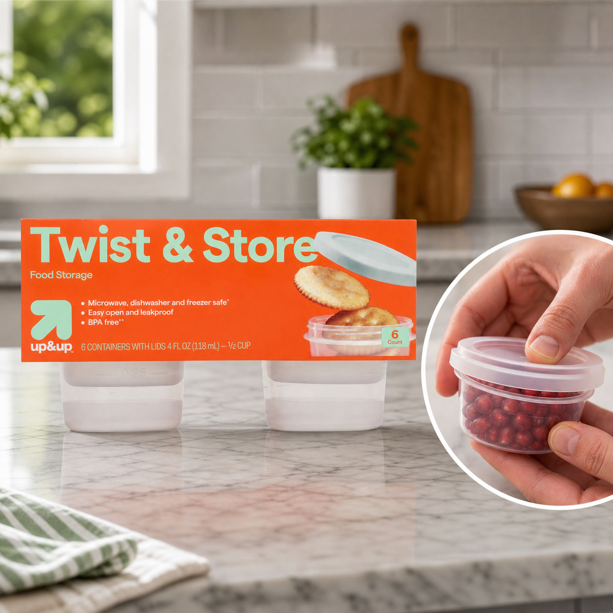 Food Prep Snacks - 6個入りラウンド型ツイストロック食品保存容器、4液量オンスの漏れ防止クリアカップ、食事の準備やスナック用