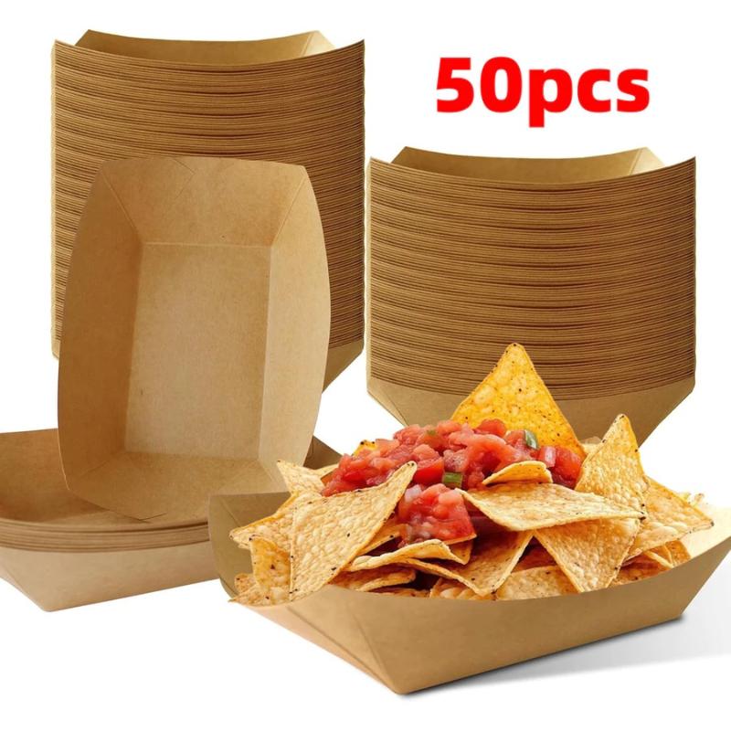 耐熱使い捨てクラフト紙ホットドッグボートトレイ、テイクアウト - Food Snacks For Camping のレビューと価格