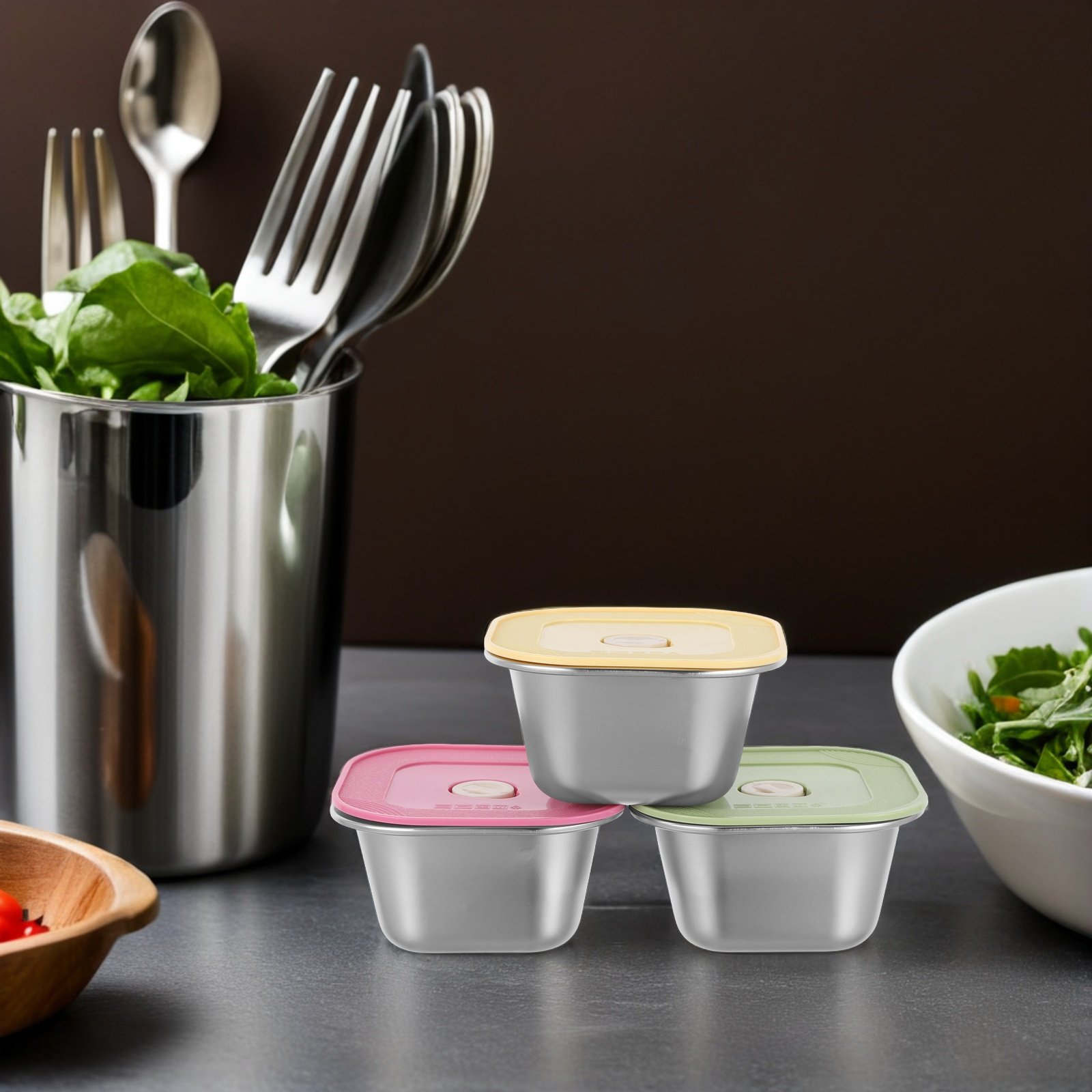 3個セット ステンレス製スナック容器 積み重ね可能 漏れ防止 - Food Prep Snacks のレビューと価格