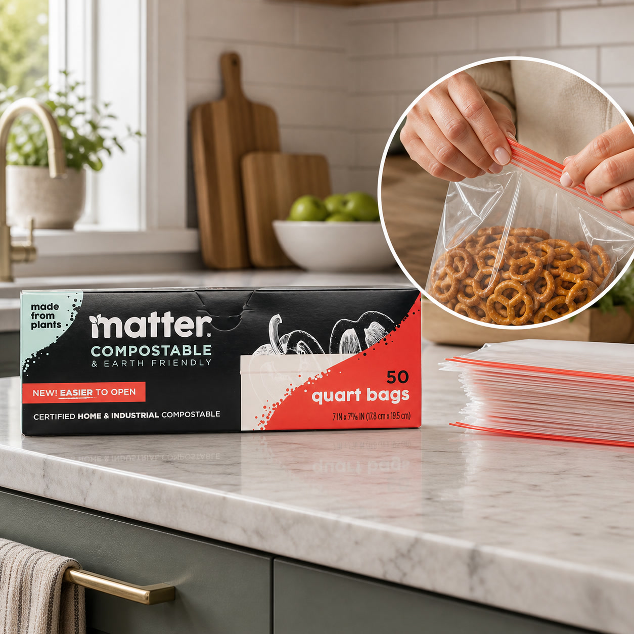 50枚入りの堆肥化可能なクォート保存袋、植物由来の漏れ防止食 - Food Prep Snacks のレビューと価格