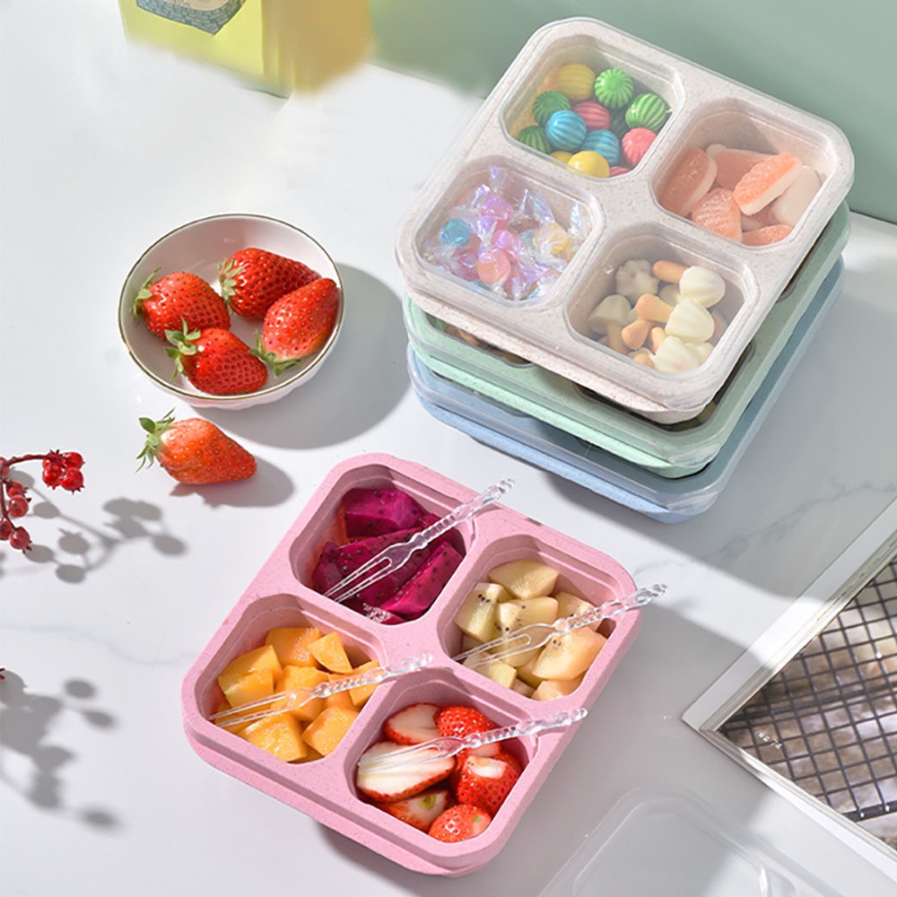 1個入り 再利用可能な小麦ストロー素材 4仕切り付きフードコ - Food Prep Snacks のレビューと価格