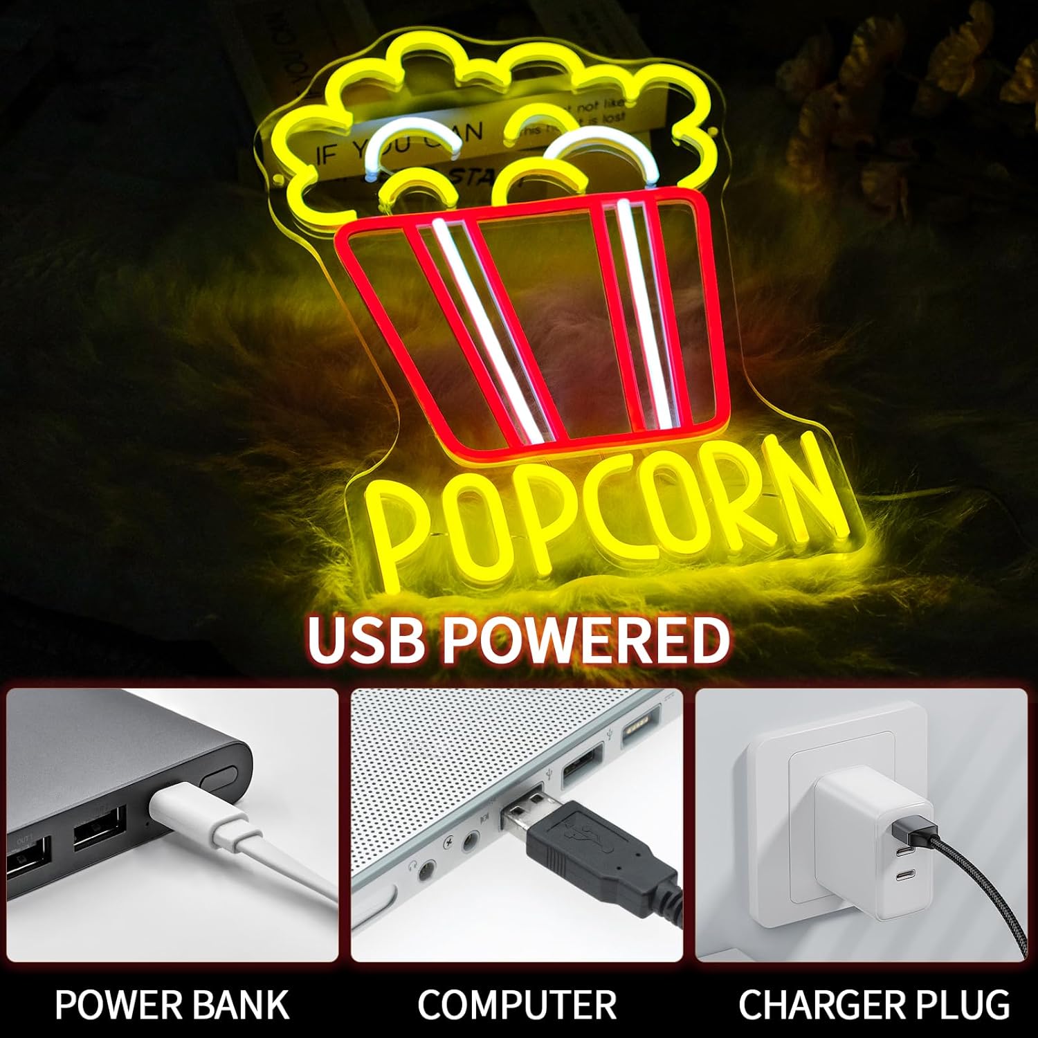 ポップコーンネオンサイン調光可能フードLEDネオンライト、ホ - Snacks Food Video のレビューと価格