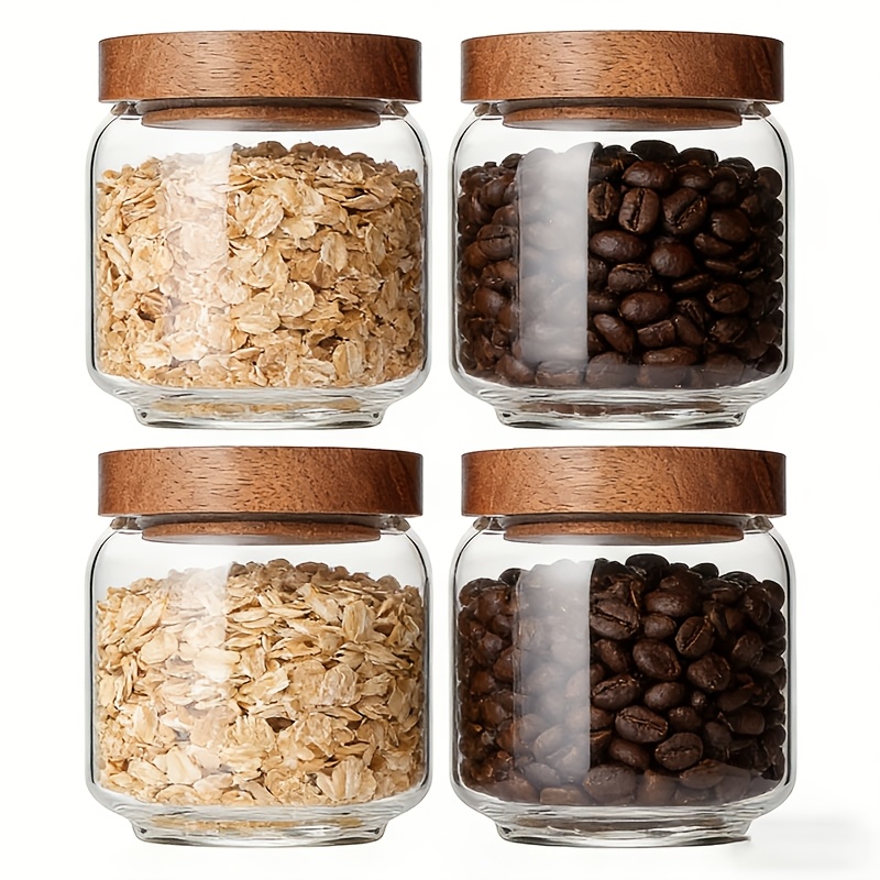 4個セット 15オンス クリアガラスジャー 気密木製蓋付き、 - Food Packed Snacks のレビューと価格